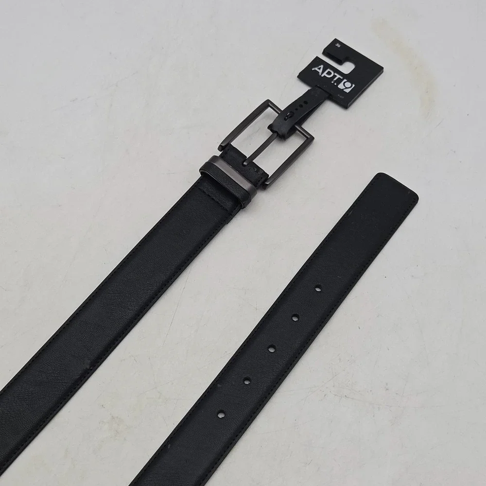Apt. 9 Belt Black Synthetic Leather Mens 34-36 Gunmetal Buckle New